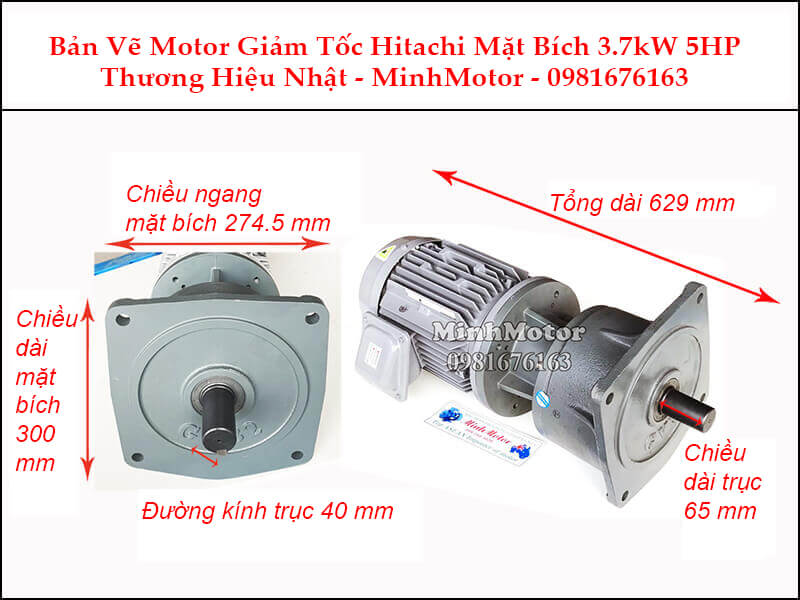 Động cơ giảm tốc Hitachi 3.7Kw 5Hp mặt bích