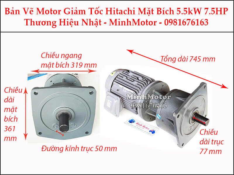 Động cơ giảm tốc Hitachi 5.5Kw 7.5Hp mặt bích