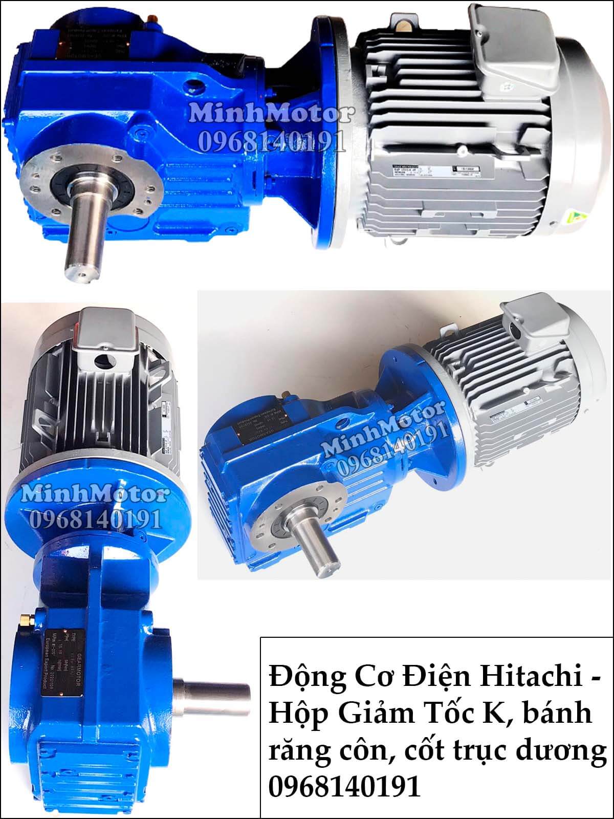 Hộp giảm tốc Hitachi bánh răng côn xoắn K97, 5.5Kw 7.5Hp trục dương