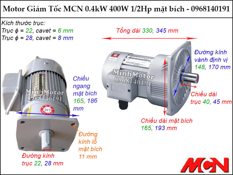 Động cơ giảm tốc MCN 0.4kW 0.5Hp mặt bích NF