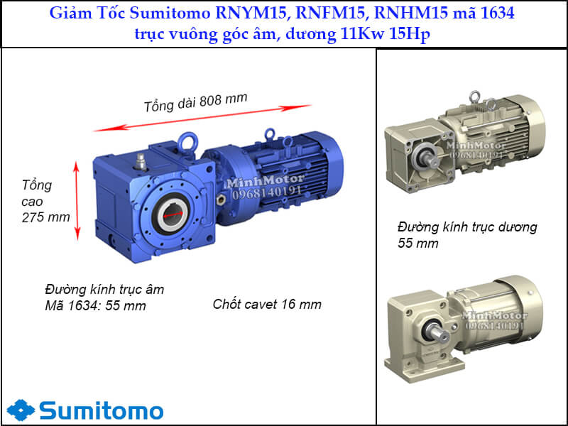 giảm tốc Sumitomo RNYN15, RNFM15, RNHM15 trục vuông góc, mã 1634, 11kw 15hp