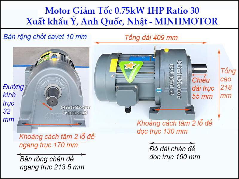 Bản vẽ kỹ thuật động cơ giảm tốc 0.75kw 0.8kw 1HP chân đế ratio 30