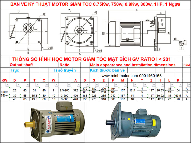 Bản vẽ giảm tốc mặt bích 0.75kw 0.8kw 1HP mặt bích GV ratio 75