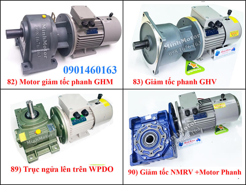 Motor Giảm Tốc Phanh Từ, Thắng Đuôi 0.75kw 0.8kw 1HP Ratio 75