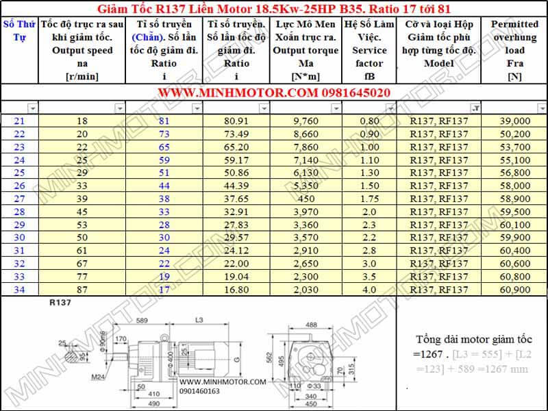 Động cơ giảm tốc 18.5kw 25HP R137