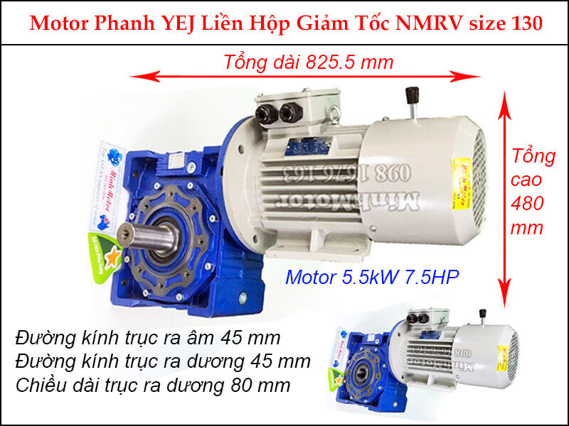 Motor phanh 5.5Kw 7.5Hp liền hộp giảm tốc NMRV size 130