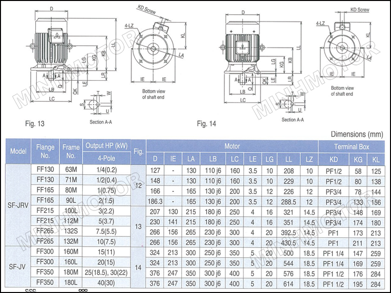 Thông số kỹ thuật motor Mitsubishi 2.2kw 3HP 3 ngựa mặt bích