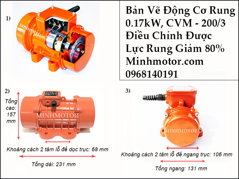 Động cơ rung 250w-170w CVM-200/3 điều chỉnh lực rung tùy ý