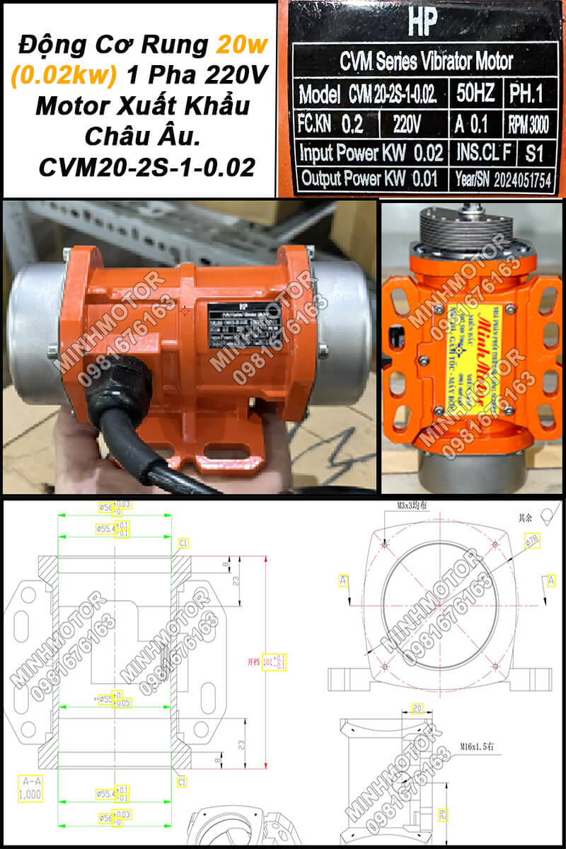Motor rung 20w - 0.02 kw mini 1 pha 220v