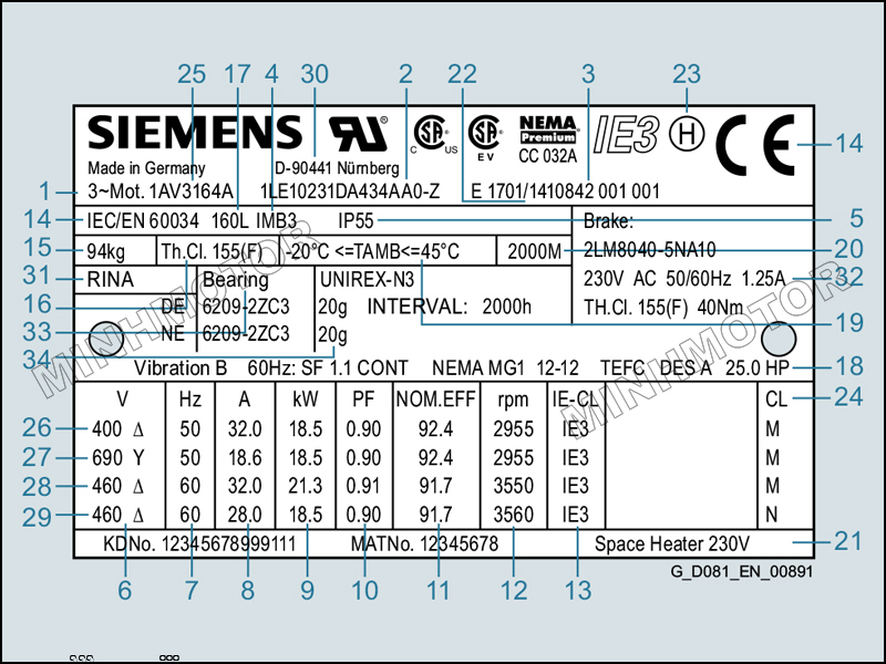 Cách đọc tem động cơ điện Siemens 37kw 50HP 50 ngựa
