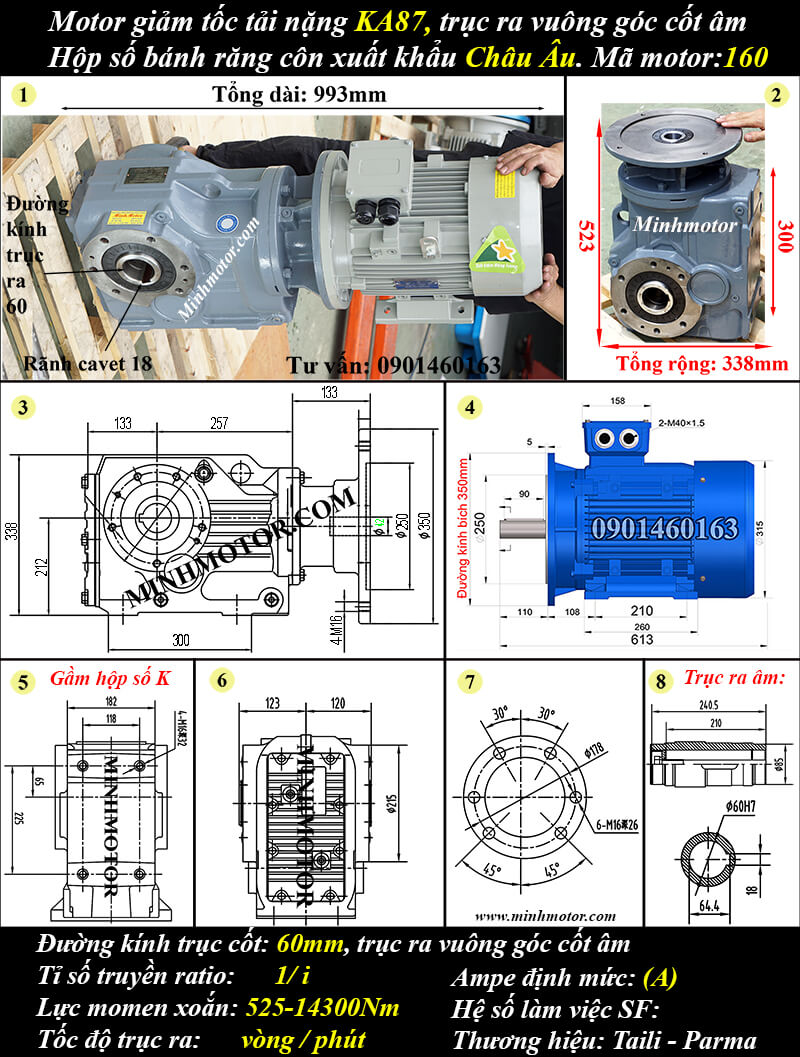 Motor giảm tốc tải nặng 11kW 15Hp KA87
