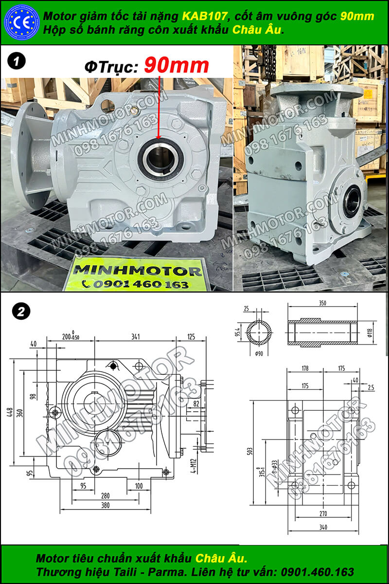 Motor giảm tốc tải nặng 11kW 15Hp KAB107