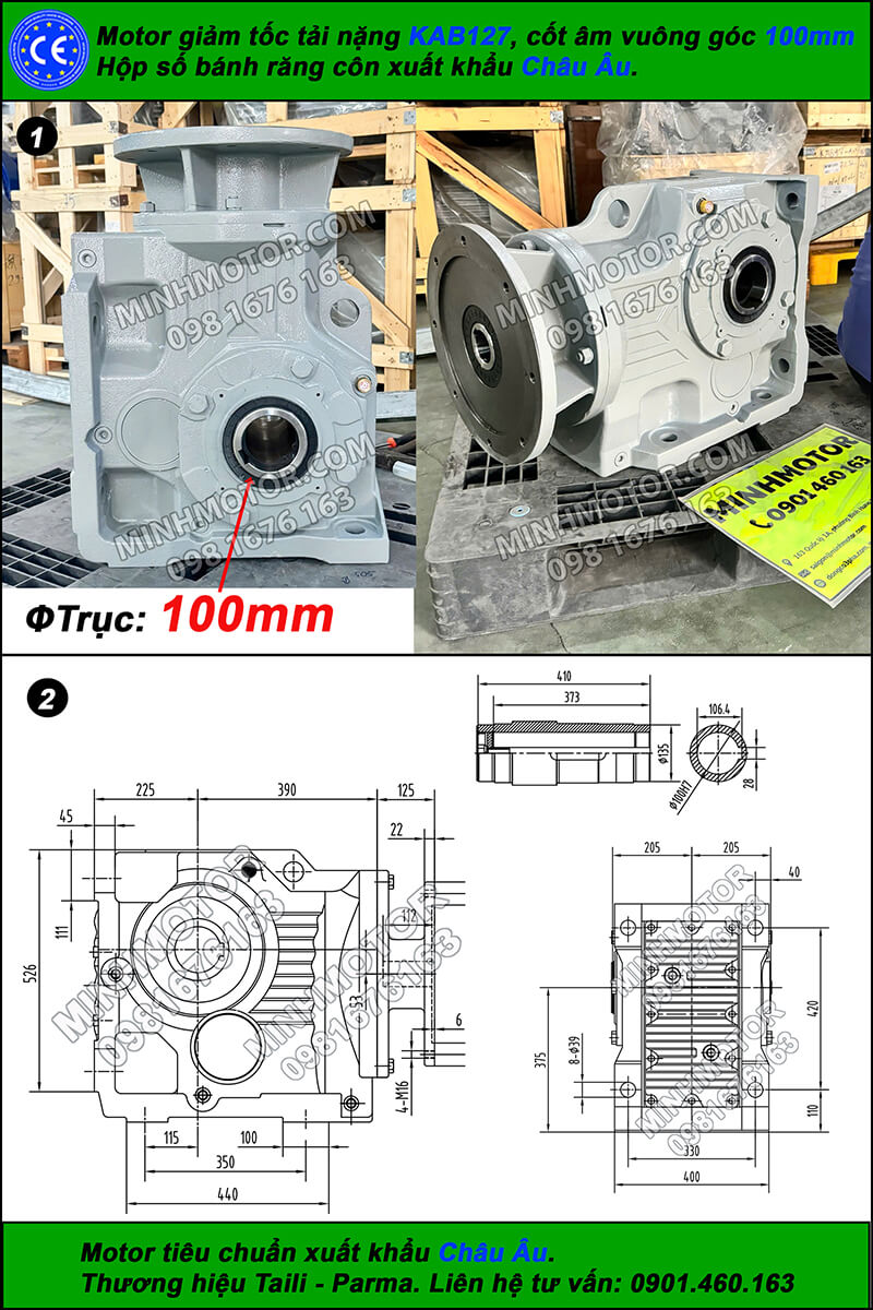 Motor giảm tốc tải nặng 11kW 15Hp KAB127