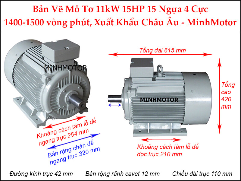 Motor 11kw 15Hp 380v 4 Pole - Động Cơ Điện 3 Pha 15 HP 11 Kw 4 Cực Điện